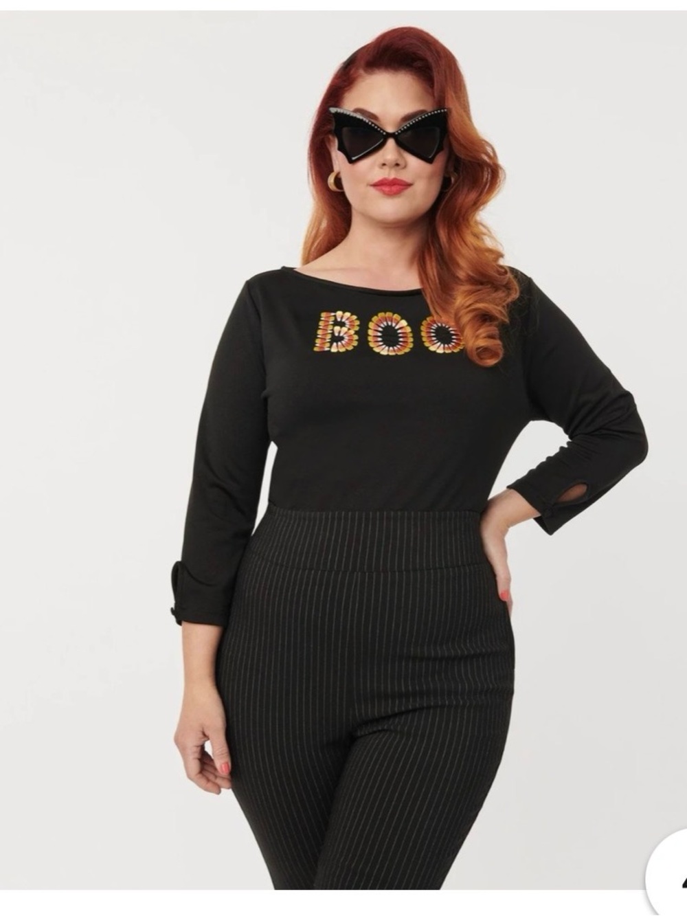 Black 'Boo' Graphic Long Sleeve Top - Women's Size S